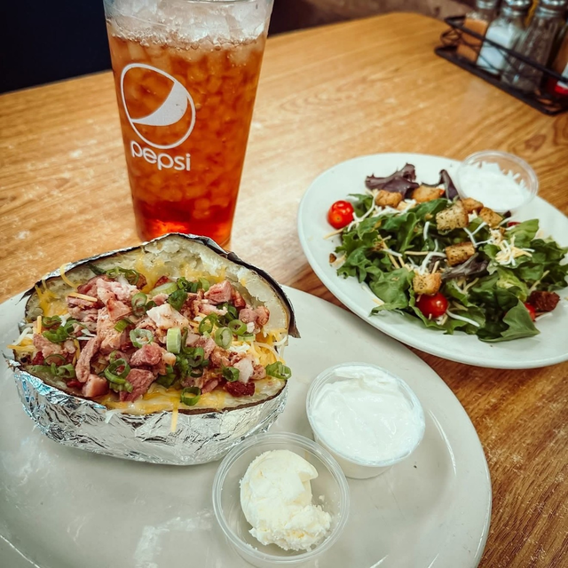Loaded Baked Potato with side salad.
